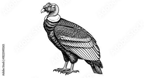 Intricate hand drawn vulture in detailed line art style