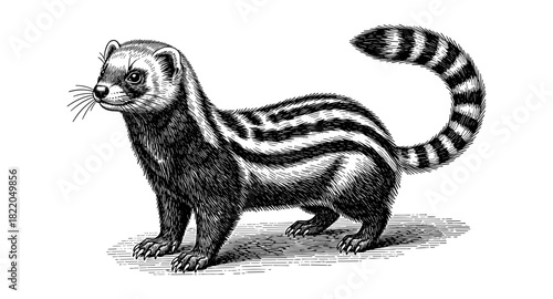 Intricate line art of a striped mongoose