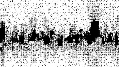Halftone dots abstract cityscape graphic design. Halftone dots city silhouette at white background.