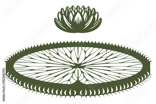 Stylized dark green vector illustration of a lotus flower floating above a circular, spiky lotus petal base, symbolizing purity, enlightenment, and spiritual awakening