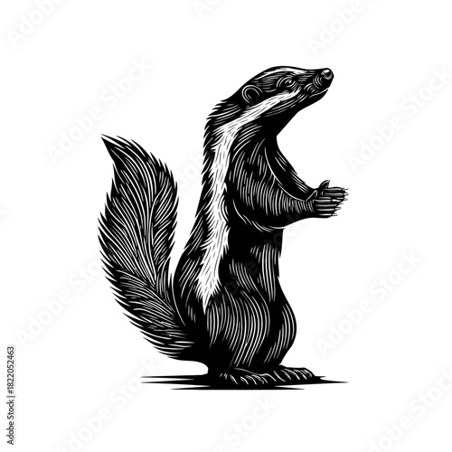 Stylized black and white skunk illustration against white background