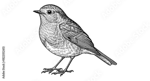 Detailed black and white engraving of a bird - vintage art of sparrow