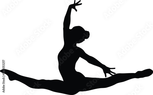 Elegant gymnastics split silhouette against white background