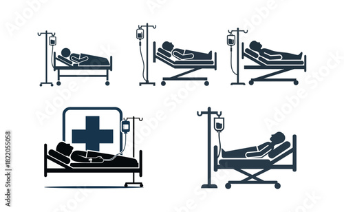 Patient lies in hospital bed receiving intravenous drip, symbolizing medical care and recovery in a clinical setting, conveying hope and healing.