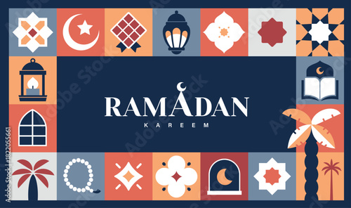 Ramadan Kareem vector illustration in flat geometric style design for poster, greeting card, banner and cover.

