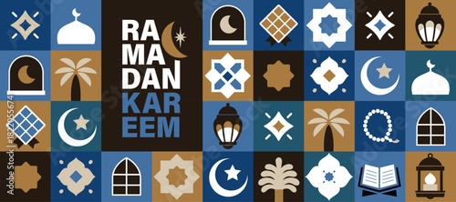 Ramadan Kareem vector illustration in flat geometric style design for poster, greeting card, banner and cover.

