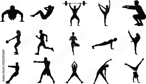 Fitness silhouette set workout exercises and gym training