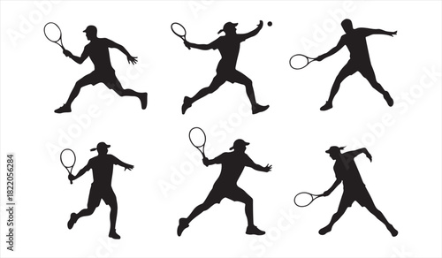 Dynamic Tennis Silhouette Collection Featuring Athletes in Action Poses