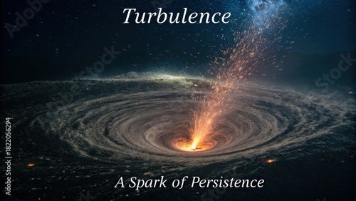 Turbulent cosmic vortex with a fiery spark erupting from its core in deep space