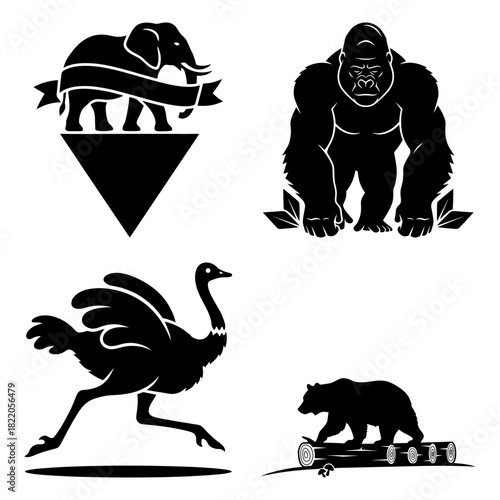 Wild animals Stylized letter a logo with dynamic perspective effect