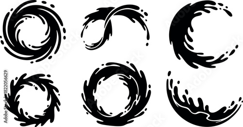 Black ink circle brush strokes vector set artistic abstract round shapes design elements