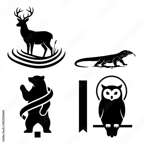 Wild animals Abstract flowing geometric shapes in shades of teal