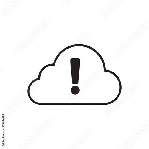 Solid style cloud with an exclamation mark showing a storage error on white back ground