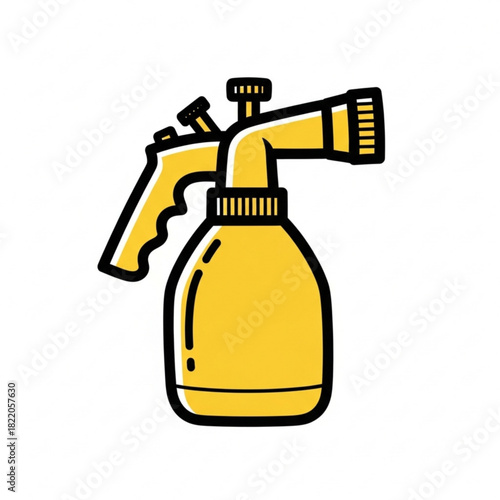 Yellow spray bottle with handle and nozzle isolated on white background