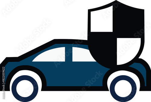 Car with Shield of Protection: A symbol of security, a sleek car is sheltered by a robust shield, representing safety and peace of mind. The artwork uses clean lines and shapes.