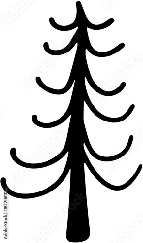 Illustration vectorielle minimaliste d'un sapin de Noël, réalisée avec un style de dessin au trait (line art). Idéale pour les cartes de vœux modernes, les étiquettes cadeaux, les motifs et les projet