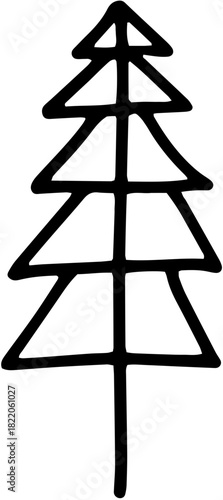 Illustration vectorielle d'un sapin de Noël, réalisée avec un style de dessin au trait (line art). Idéale pour les cartes de vœux modernes, les étiquettes cadeaux, les motifs et les projet
