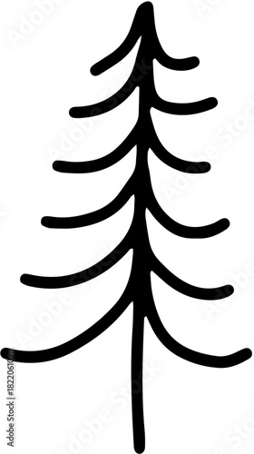 Illustration vectorielle minimaliste d'un sapin de Noël, réalisée avec un style de dessin au trait (line art). Idéale pour les cartes de vœux modernes, les étiquettes cadeaux, les motifs et les projet