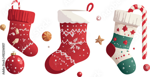 Christmas stockings and ornaments celebrating holiday season