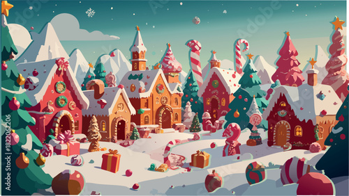 Gingerbread christmas village during winter holiday season