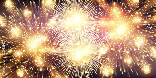 Banner Purple Firework celebrate anniversary happy new year 2024, 4th of july holiday festival. Banner Purple firework night time National holiday. Violet firework New year 2025 festival copy space