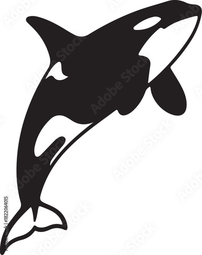 Black and White Silhouette of a Leaping Orca Whale killer whale marine mammal on transparent background