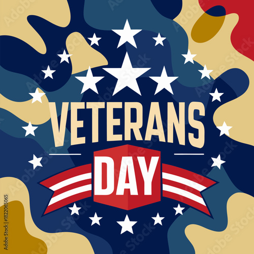 Veterans Day Graphic with Stars and Camouflage Pattern