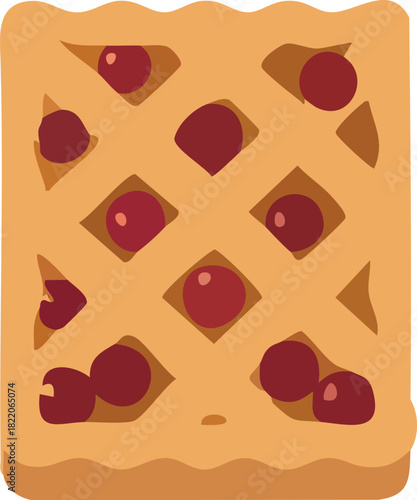 A flat vector illustration of a square cherry pie with a golden lattice crust and red cherry filling, symbolizing a cozy and delicious homemade dessert.