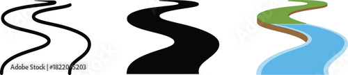 Winding road or river vector illustration in outline, solid, and isometric colorful styles