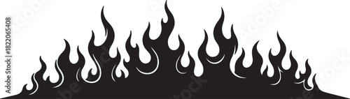 Black Silhouette Flames Border Design With Single Row Of Fire Graphics Keywords: fire, flames, border, graphic, design, silhouette, black, heat, hot, burning, abstract, on transparent background