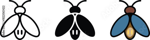 Firefly bug line icon solid glyph flat design illustration for insect beetle symbol