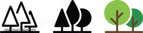 Minimalist geometric outdoor nature tree icon forest vector symbol park plant wood sign