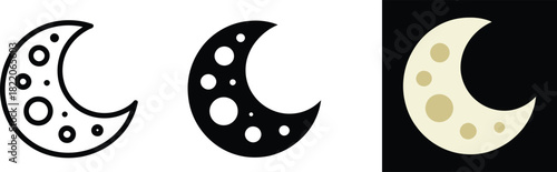 Moon outline vector illustration with filled shape and colored version for web design