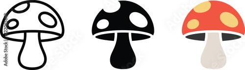 Mushroom outline line icon solid glyph flat design illustration for fungi plant symbol