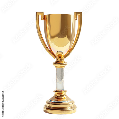 Victory Trophies, 3D Render of Golden and Iridescent Glass Award Cups.