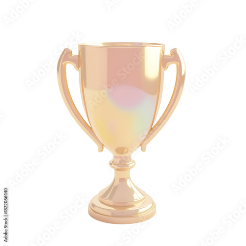 Victory Trophies, 3D Render of Golden and Iridescent Glass Award Cups.