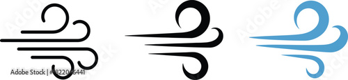 Wind line silhouette and color icon set vector breeze weather sign collection