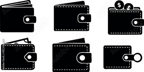 Wallet icons set different styles money coin vector illustration simple design secure closure