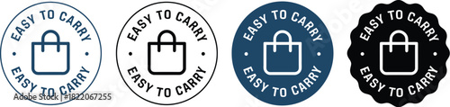 Easy to Carry Stamp Icon Set with Shopping Bag Symbol Representing Convenience, Portability, Travel, Ergonomics, and Consumer Product Feature