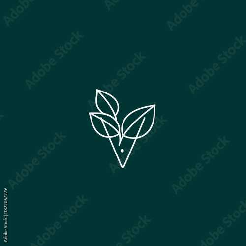Minimalist leaf logo design on green background for nature and ecology