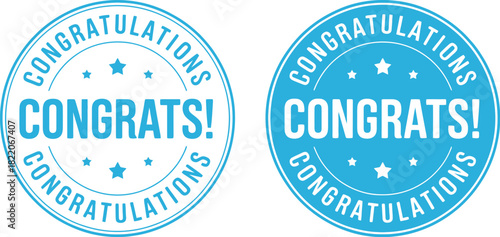 Congratulations Congrats Stamp Badge Icon Set in Blue Color for Celebrating Achievements, Success, Graduation, Awards, and Milestones