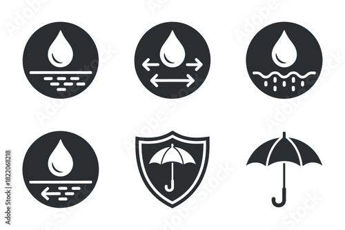 Waterproof and Water Resistant Protection Vector Icons