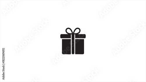 Simple Black Icon of a Gift Box Tied with a Ribbon, Symbolizing Celebration and Generosity