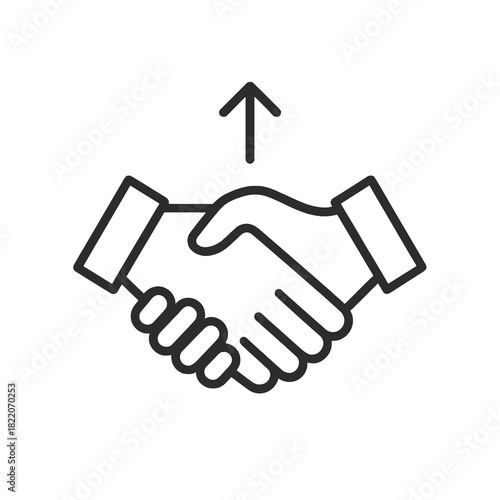Fine line business negotiation icon symbolizing collaboration and successful deal-making, ideal for corporate strategy visuals, partnership concepts and leadership planning