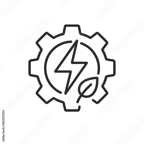 Fine line energy efficiency icon symbolizing sustainable power usage and smart engineering, ideal for eco technology visuals, industrial upgrade tools and green strategy designs