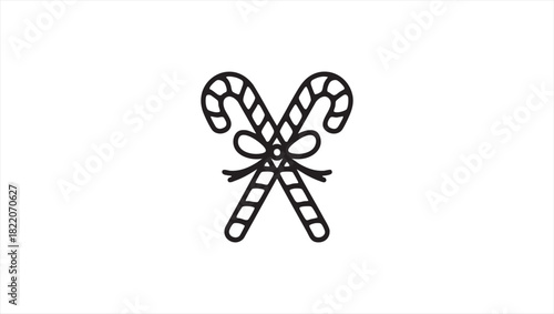 Charming outline illustration depicting a pair of classic candy canes, elegantly tied with a ribbon, evoking festive joy and the sweet spirit of holiday celebrations and winter treats
