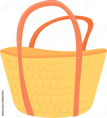Straw bag cartoon icon. Summer beach fashion