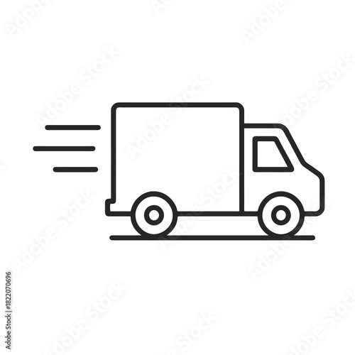 Fine line delivery truck icon symbolizing logistics and shipping efficiency, ideal for transport platforms, e-commerce interfaces and distribution visuals