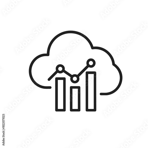 Fine line cloud analytics icon representing data transformation for Industry 4.0, ideal for technology strategy, decision systems and industrial insight