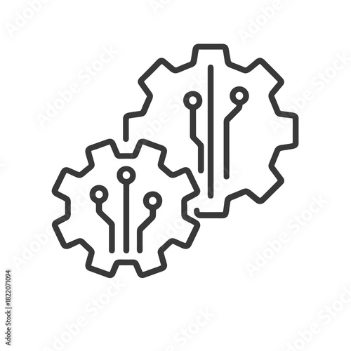 Fine line integration icon symbolizing digital connectivity in Industry 4.0, ideal for system synchronization, smart engineering and industrial alignment visuals